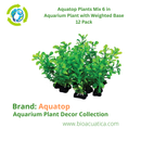 Aquatop Plants Mix 6 in Aquarium Artificial Plant with Weighted Base 12-pack